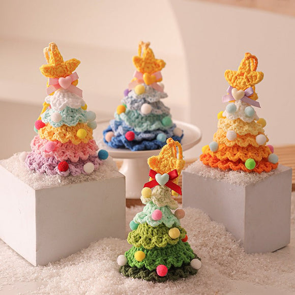 2 Pcs Style A Yellow and Pink Handmade Crochet Christmas Tree Ornament - Festive Hanging Decoration with Jingle Bell - RnR Galore
