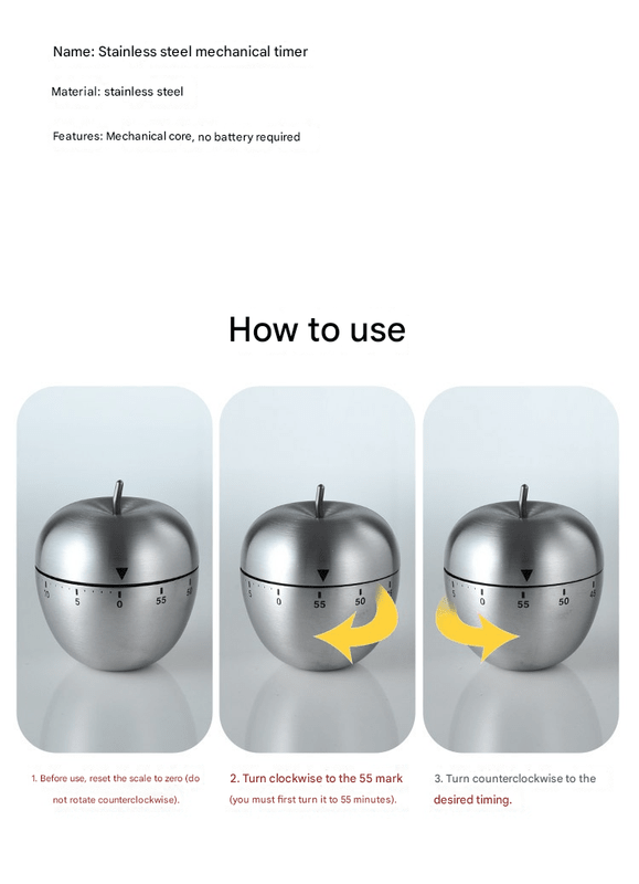 2 - piece Apple and Egg Shape Stainless Steel Kitchen Timer Mechanical Cooking Timer - Wind - Up 60 Minute Countdown Timer - Loud Ring 72dB Baking Tool with Non - Slip Base - Battery - Free Analog Timer for Home Office - RnR Galore