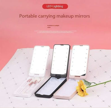 2 - Piece Black Portable LED Makeup Mirror with Brush - Foldable, Rotatable, and Rechargeable Travel Vanity Mirror - RnR Galore