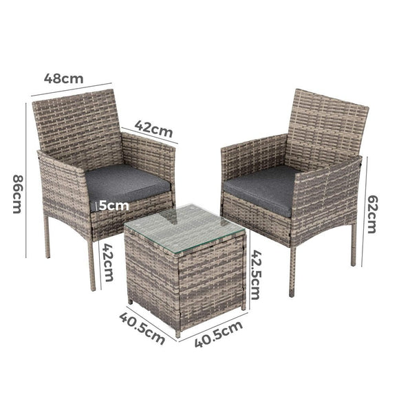 2 Seater PE Rattan Outdoor Furniture Chat Set - Mixed Grey - RnR Galore