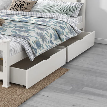 2 x Wooden Bed Frame Storage Trundle Drawers - White - RnR Galore