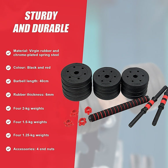 20kg Adjustable Rubber Dumbbell Set Barbell Home GYM Exercise Weights - RnR Galore
