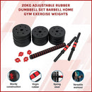 20kg Adjustable Rubber Dumbbell Set Barbell Home GYM Exercise Weights - RnR Galore