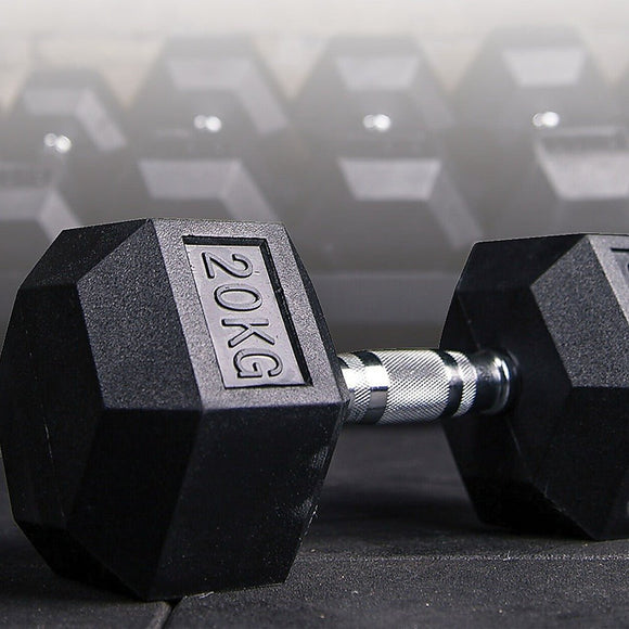 20KG Commercial Rubber Hex Dumbbell Gym Weight - RnR Galore
