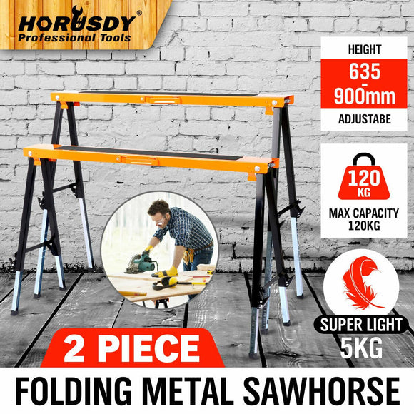 2Pc Mastercraft Sawhorse Metal Folding Non - slip Surface Saw Horse 120KG Capacity - RnR Galore