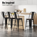 2x Artiss Metal Bar Stools Wooden Seat Retro Counter Stool - RnR Galore
