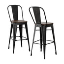2x Artiss Metal Bar Stools Wooden Seat Retro Counter Stool - RnR Galore