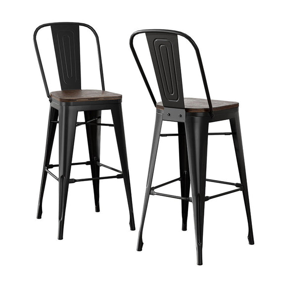 2x Artiss Metal Bar Stools Wooden Seat Retro Counter Stool - RnR Galore