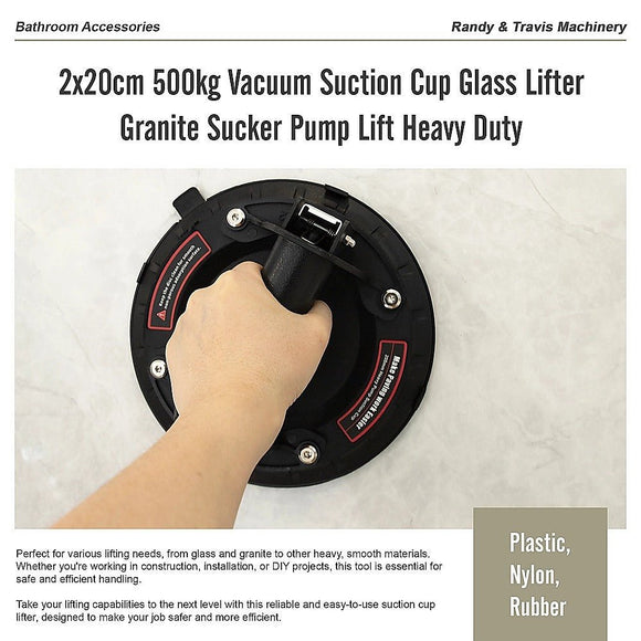 2x20cm 500kg Vacuum Suction Cup Glass Lifter Granite Sucker Pump Lift Heavy Duty - RnR Galore