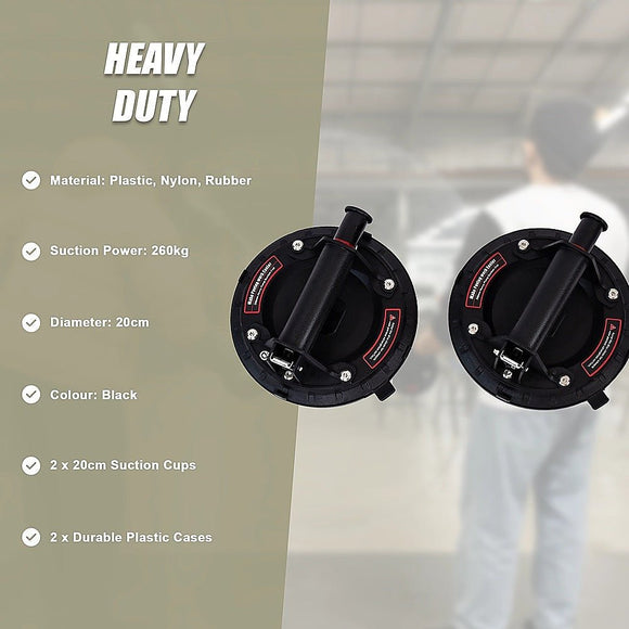 2x20cm 500kg Vacuum Suction Cup Glass Lifter Granite Sucker Pump Lift Heavy Duty - RnR Galore