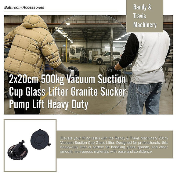 2x20cm 500kg Vacuum Suction Cup Glass Lifter Granite Sucker Pump Lift Heavy Duty - RnR Galore
