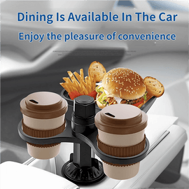 3 - in - 1 Car Rotating Dinner Tray & Double Cup Holder with Secure Phone Mount - Car Cup Slot Swivel Expander and Snacks & Drinks Organizer - RnR Galore