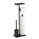 3 - in - 1 Freestanding Toilet Paper Holder - Thick Carbon Steel with Matte Black Finish, Storage Top, Paper Roll Holder, and Integrated Brush Holder - RnR Galore