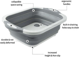 3 - in - 1 Grey Collapsible Cutting Board & Drain Basin & Storage Tub - Portable Multifunctional Food Grade Storage Basket(37x27x12cm) - RnR Galore