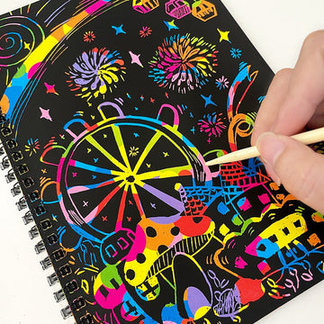 3 - Pack DIY Rainbow Scratch Art Books Set - Neon Black Scratch Paper for Kids, Multi - Size (S, M, L) Creative Drawing & Fun - RnR Galore