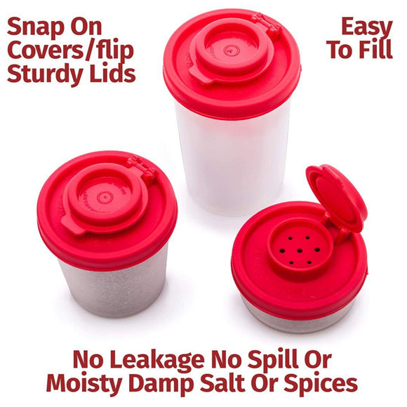 3 - Pack Mini Compact Spice Shaker Set(Medium Size) - Transparent Salt and Pepper Dispensers for Camping, Picnic & Outdoor Grilling - RnR Galore