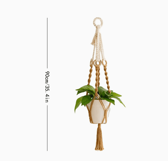 3 pcs Handwoven Plant Hanger - Cotton Rope Hanging Planter with Wooden Rings - RnR Galore