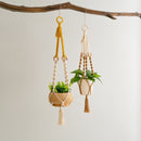 3 pcs Handwoven Plant Hanger - Cotton Rope Hanging Planter with Wooden Rings - RnR Galore