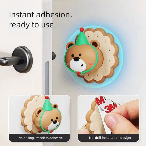 3 Pcs (Pink + Brown + Yellow) Adorable Bear Wall Protector - Multi - Use Self - Adhesive Door Stopper Bumper - RnR Galore