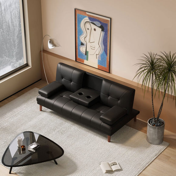 3 Seater Adjustable Sofa Bed With Cup Holder Black - RnR Galore