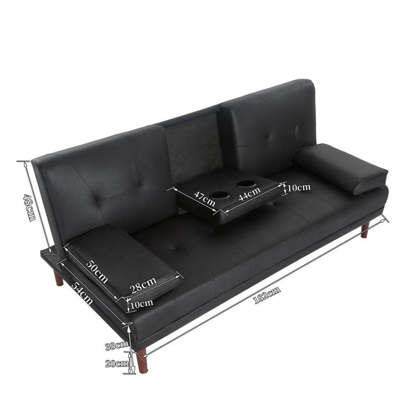 3 Seater Adjustable Sofa Bed With Cup Holder Black - RnR Galore