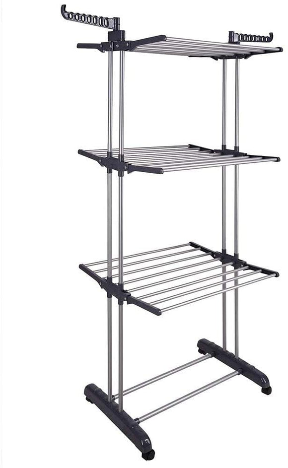 3 Tier Foldable Clothes Drying Rack for Laundry Dryer with Hanger Stand Rail Indoor - RnR Galore