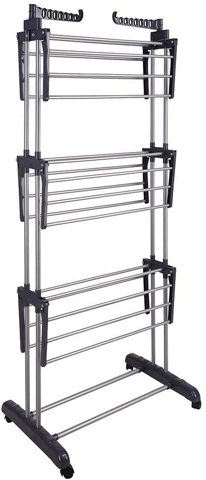 3 Tier Foldable Clothes Drying Rack for Laundry Dryer with Hanger Stand Rail Indoor - RnR Galore