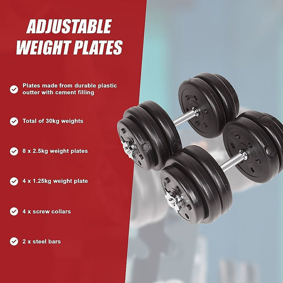 30KG Adjustable Dumbbell Set – Home Gym Weights for Strength & Fitness Training - RnR Galore