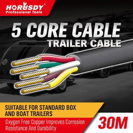 30M x 5 Core Wire Cable Trailer Cable Automotive Boat Caravan Truck Coil V90 PVC - RnR Galore