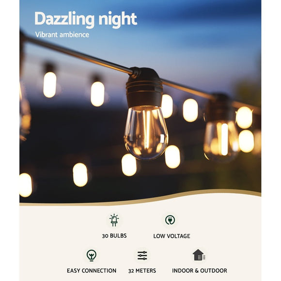 32m Solar Festoon Lights Outdoor LED String Light Christmas Party Decorations - RnR Galore