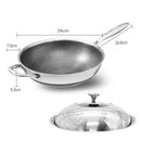 34cm 304 Stainless Steel Non - Stick Stir Fry Cooking Kitchen Honeycomb Wok Pan with Lid - RnR Galore