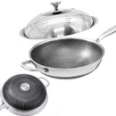 34cm 304 Stainless Steel Non - Stick Stir Fry Cooking Kitchen Honeycomb Wok Pan with Lid - RnR Galore