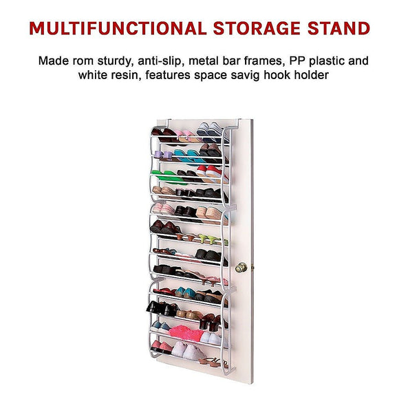 36 Pair Shoe Holder Organiser Over The Door Hanging Shelf Rack Storage Hook - RnR Galore