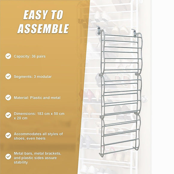 36 Pair Shoe Holder Organiser Over The Door Hanging Shelf Rack Storage Hook - RnR Galore
