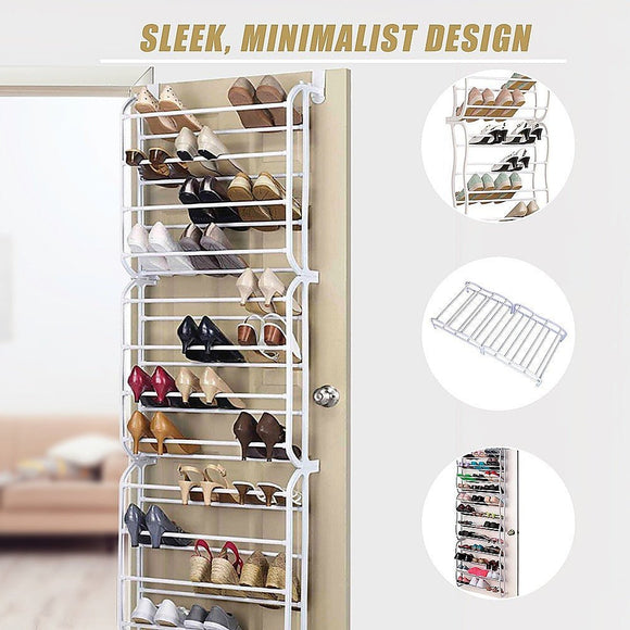 36 Pair Shoe Holder Organiser Over The Door Hanging Shelf Rack Storage Hook - RnR Galore