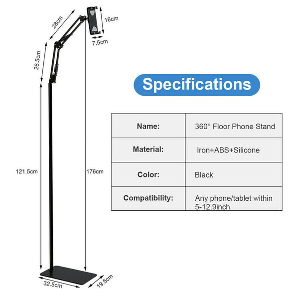360 Tablet Floor Stand Adjustable 5 - 12.9 Inch Overhead Phone Desktop Holder - RnR Galore