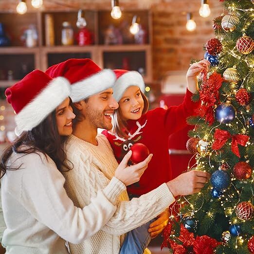 3Pack Christmas Santa Hats for Adults - Extra Thicken Velvet Santa Claus Hats for Women Men Fluffy Plush Xmas Hats Christmas Party Supplies New Year's Eve Party Hats for Adults Teenagers - RnR Galore