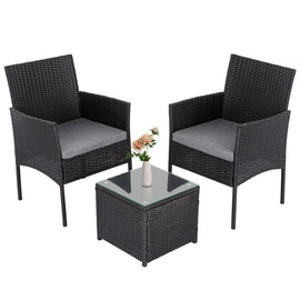 3PC Outdoor Table and Chairs Set - Black - RnR Galore