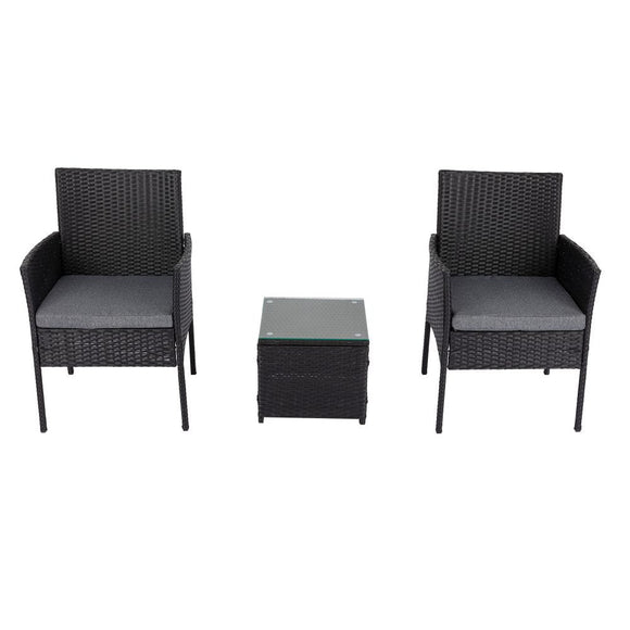 3PC Outdoor Table and Chairs Set - Black - RnR Galore