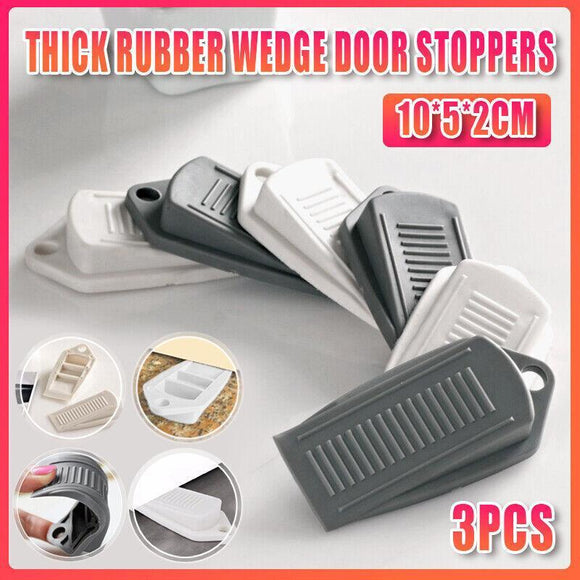 3Pcs Thick Rubber Wedge Door Stoppers Floor Carpet Heavy Duty Door Stop Security - Grey - RnR Galore
