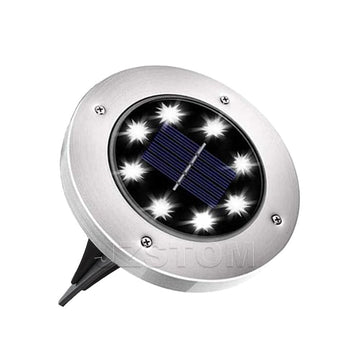 4 - Pack Classic Large 8 LED Solar In - Ground White Light Set (12 x 12 x 13 cm) - Stainless Steel Waterproof Garden Spike Lamps for Lawn & Pathway - RnR Galore