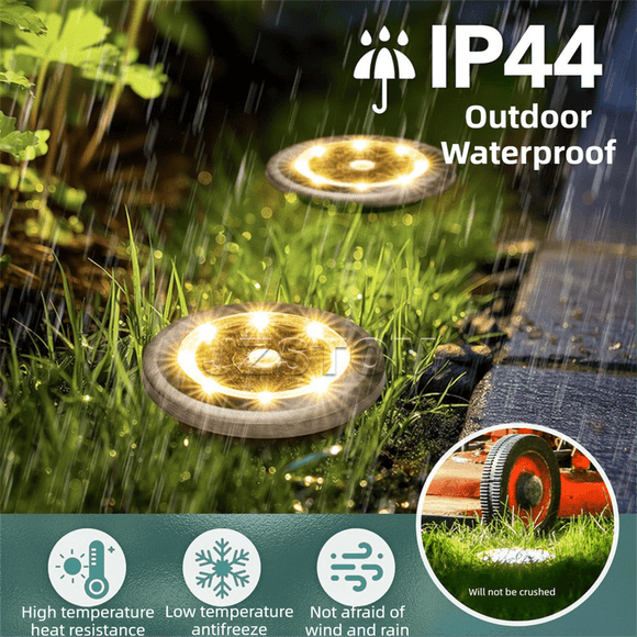 4 - Pack Classic Large 8 LED Solar In - Ground White Light Set (12 x 12 x 13 cm) - Stainless Steel Waterproof Garden Spike Lamps for Lawn & Pathway - RnR Galore