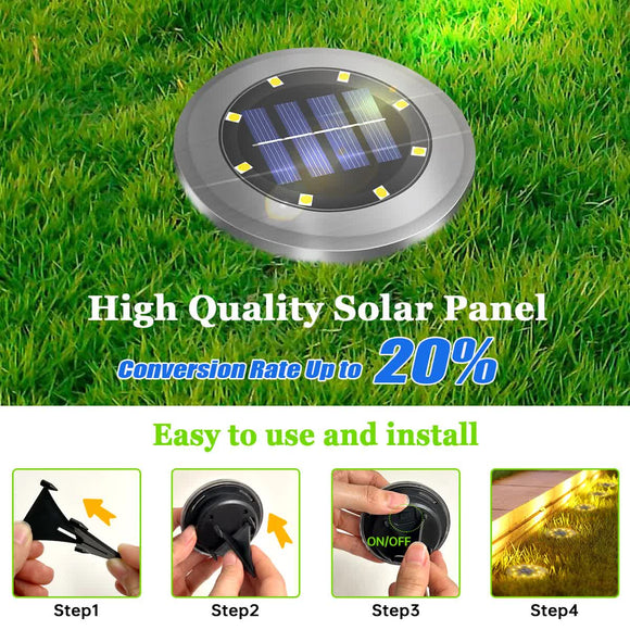 4 - Pack Solar LED In - Ground Warm Yellow Light Set (Single 7.1x7.1x6.1cm) - Stainless Steel Waterproof Outdoor Garden Pathway and Landscape Spike Lamp - RnR Galore