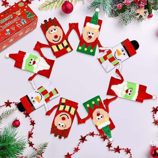 4 Pairs Christmas Socks, Crazy Holiday Hand Holding Socks Funny Christmas Stocking Stuffers - RnR Galore