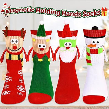 4 Pairs Christmas Socks, Crazy Holiday Hand Holding Socks Funny Christmas Stocking Stuffers - RnR Galore