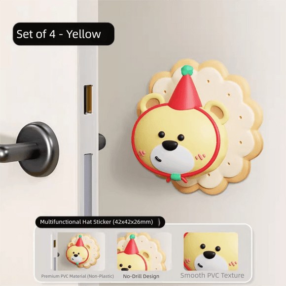 4 Pcs Yellow Adorable Bear Wall Protector - Multi - Use Self - Adhesive Door Stopper Bumper - RnR Galore