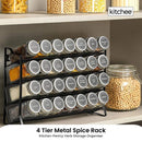 4 Tier Metal Spice Rack + 28 Glass Jars - Kitchen Pantry Herb Storage Organiser - RnR Galore