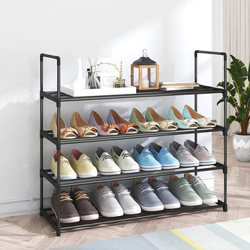 4 - Tier Stainless Steel Shoe Rack Storage Organizer to Hold up to 20 Pairs of Shoes (80cm, Black) - RnR Galore