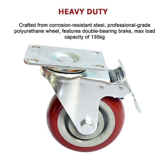 4 x 4" Heavy Duty PU Swivel Castor Wheels With Brake - RnR Galore