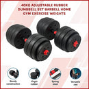 40kg Adjustable Rubber Dumbbell Set Barbell Home GYM Exercise Weights - RnR Galore